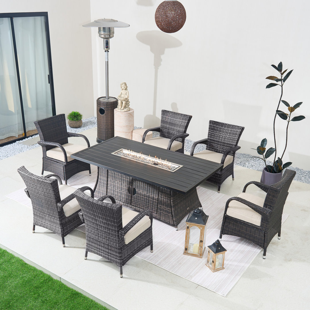 6 - Person Wicker Patio Dining Set with Rectangular Table , Cushions Included Red Barrel Studio® Frame 