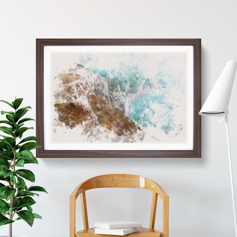 The Cliffs of the Jurassic Coast Watercolour - Picture Frame Graphic Art Print, 45cm H x 63cm W x 2cm D, Walnut Framed