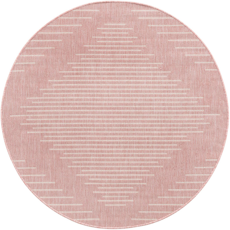 Tapis rayé en polypropylène tissé à la machine en rose / ivoire Wallington, Rond 4 pi
