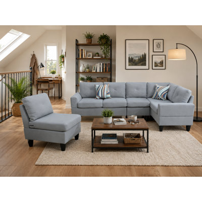 5-seater L-shaped  Sectional Sofa, U-shaped Modular Sofa For Living Room Furniture Sets, Light Grey