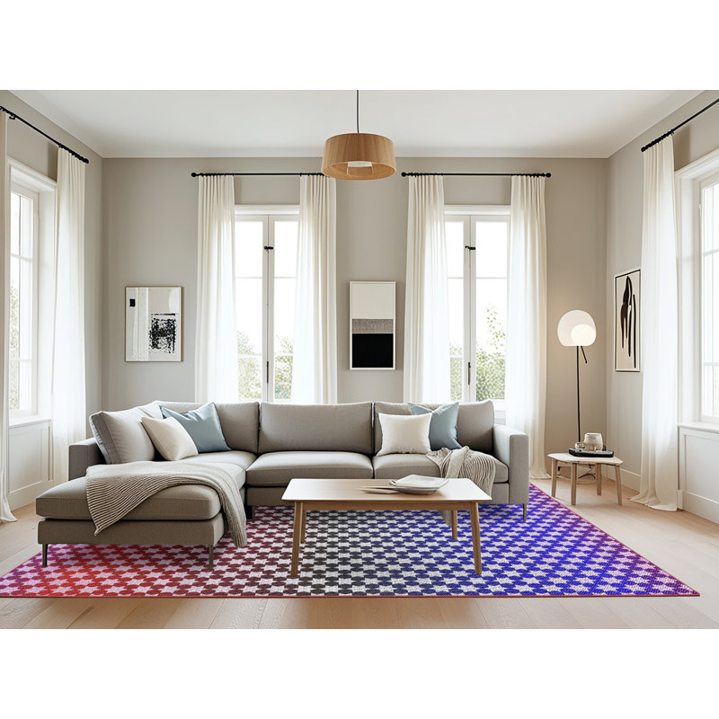 Tapis rose/bleu tissé à la machine, Rectangle 8 pi x 10 pi