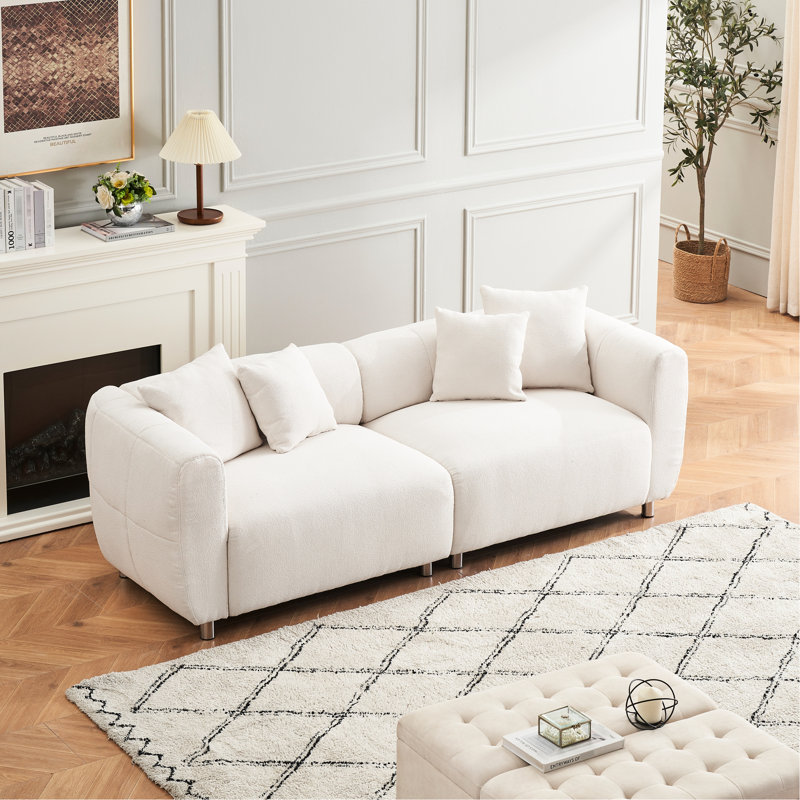 89 pouces surdimensionnés avec des pieds en métal, une structure en bois massif, 4 coussins de salon, un espace de réception - blanc, un coussin de siège enveloppant un ressort individuel, un coussin carré en coton de 89 po