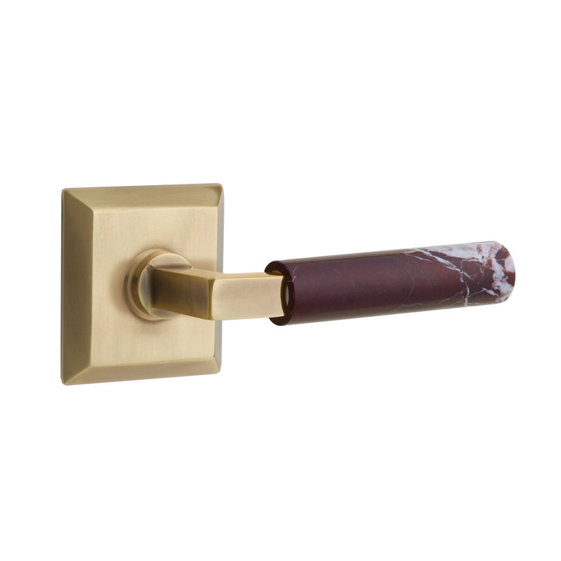 Ensemble de faux levier Emtek Select avec rosette Quincy et tige carrée en L, levier en marbre Rosso Levanto