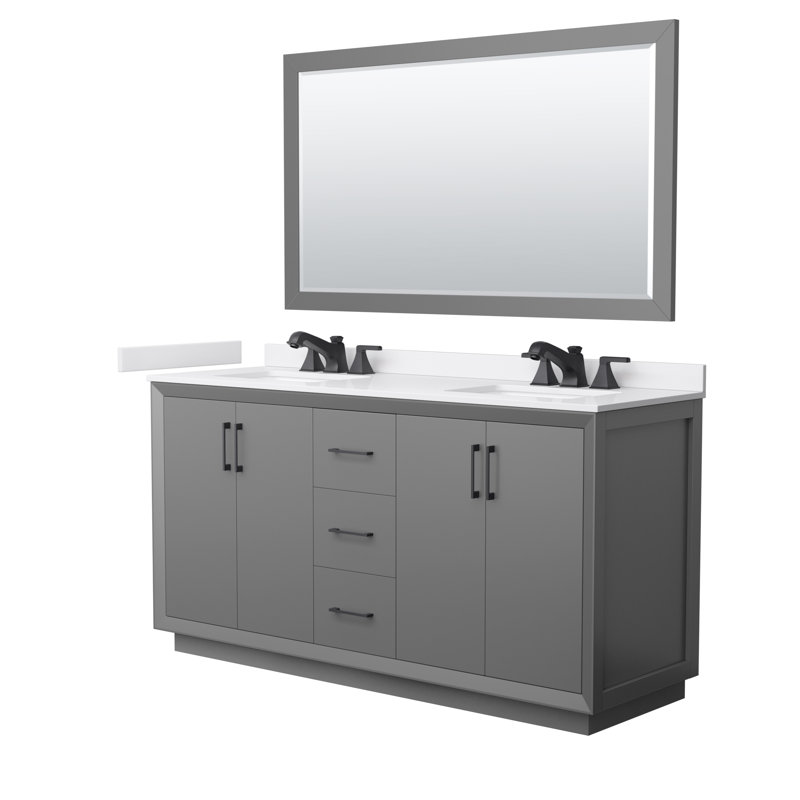 Strada 72" Freestanding Double Bathroom Vanity with Cultured Marble Top, Brushed Nickel, Green / Matte Black, 66'' W