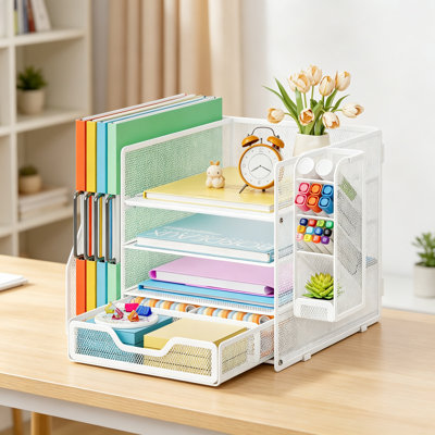 White Mesh 4‑Tier Desk Organizer