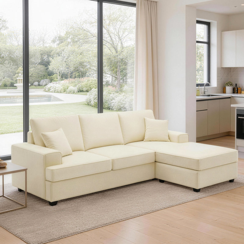 Canapé modulaire réversible l 100 po Alden avec coussins rembourrés de duvet, Crème, crème