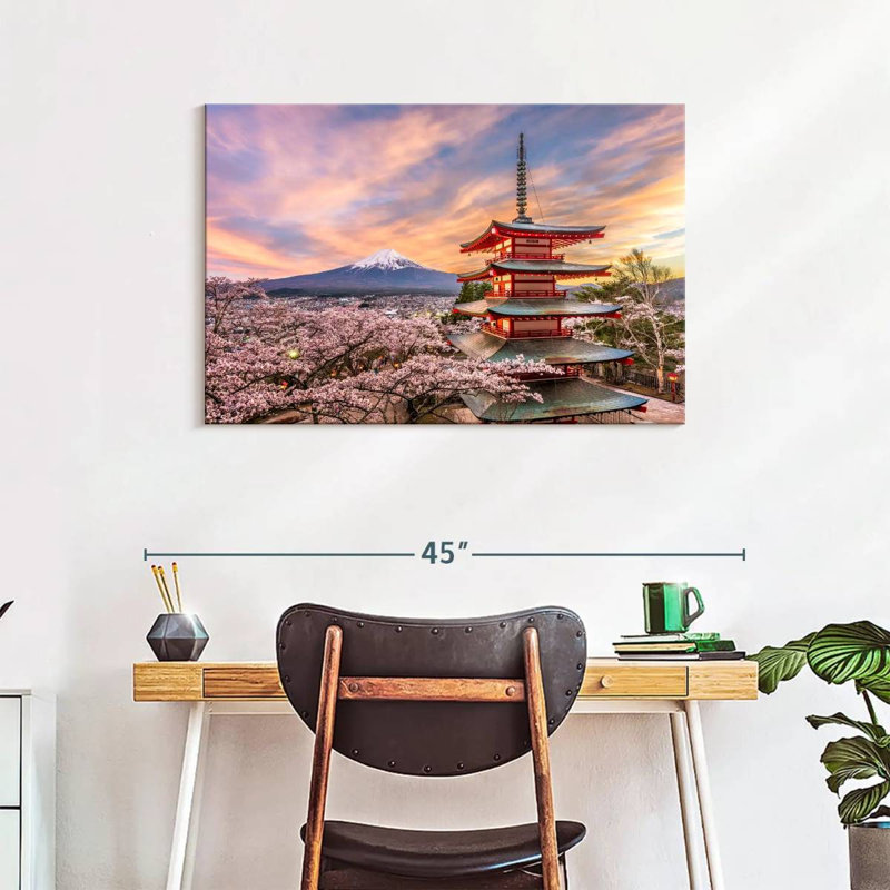 Nicci Chureito Pagoda In Spring, 24" H x 36" W