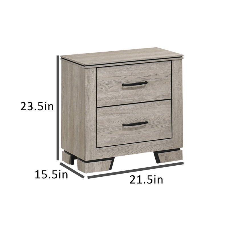 Rustic Farmhouse Bedroom Set With LED Headboard, 3 Pieces: Bed, 2 Nightstands, Greige, King