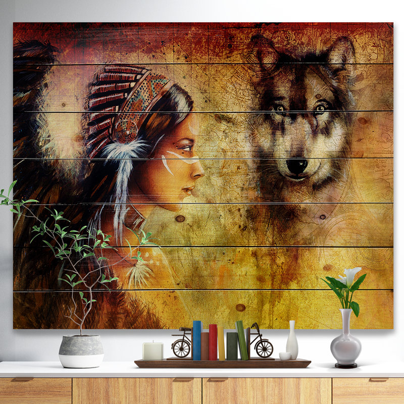 Portrait de loup - reproduction d'impression, H 30 po x l 40 po x P 1,5 po, Bois