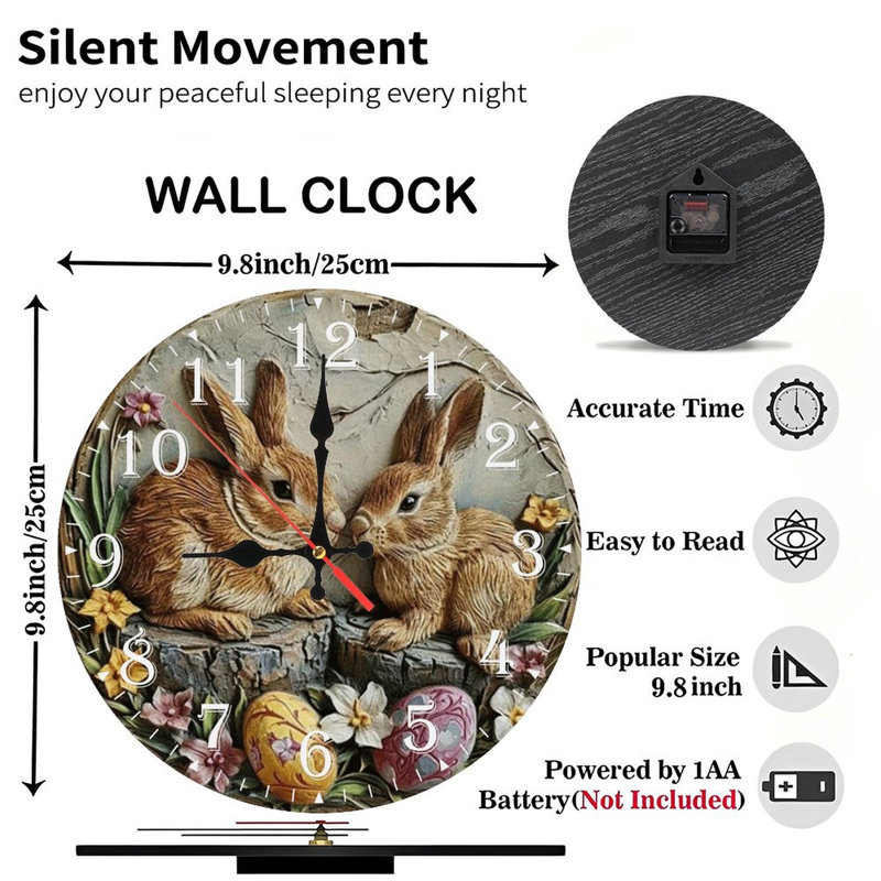 Horloge murale en bois 10 po, mouvement silencieux, à piles (piles AA non incluses), décor artistique, parfait pour les décorations