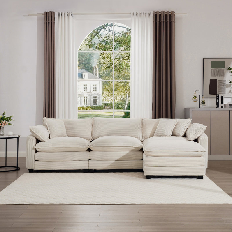 Canapé modulaire à assise profonde et canapé modulaire à 3 places avec repose-pieds, Beige