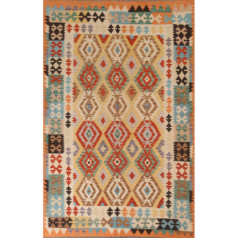 Tapis oriental réversible en laine Kilim 7 x 9