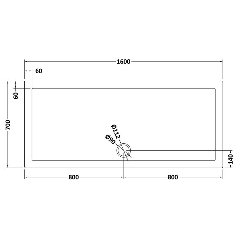 Standard Shower Tray - Slate Grey, 40mm H x 700mm W x 1600mm D, Centre