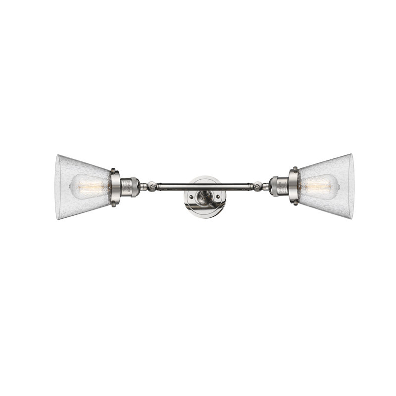 Éclairage de meuble-lavabo inclinable 2 lumières Cone, Ampoule à DEL rétro de 6 watts, Grainé, Nickel poli
