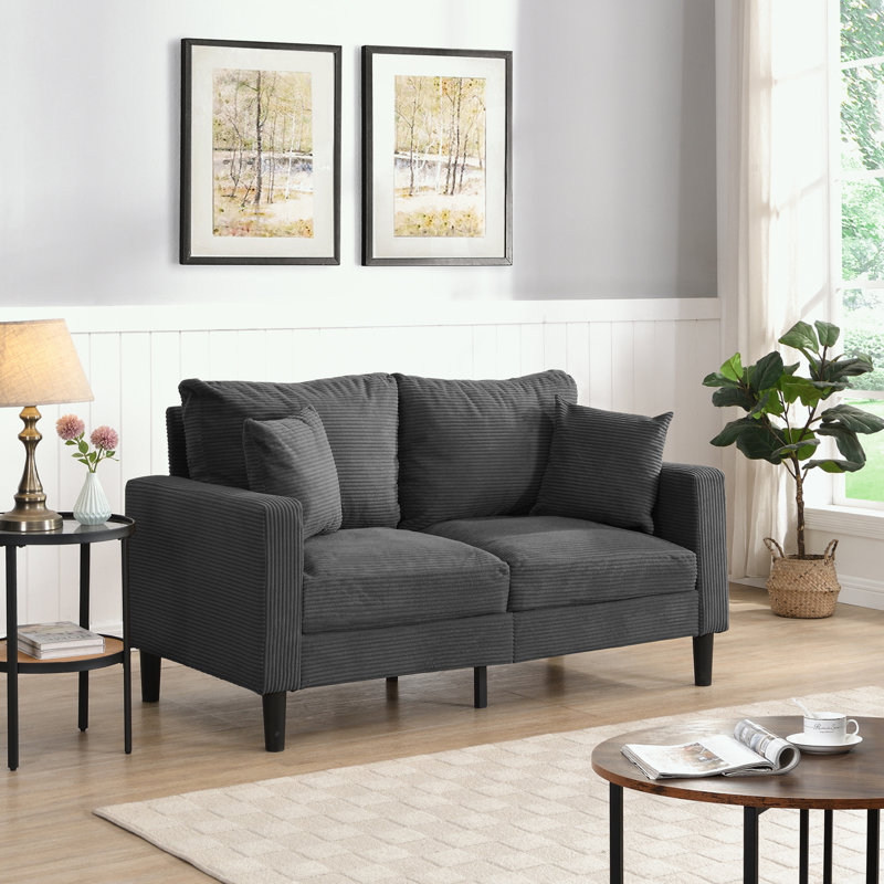 Canapé en velours côtelé Aubreigh, Gris foncé, H 34,6 po x l 57,9 po x P 30,7 po