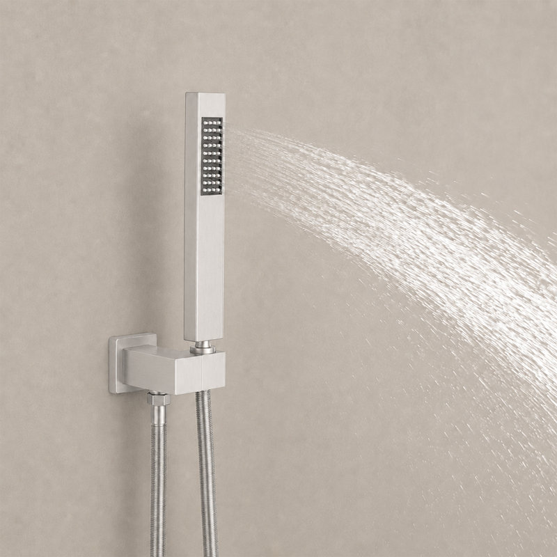 Système de douche carré Kubik avec bec de baignoire 10 po (valve incluse), Nickel brossé