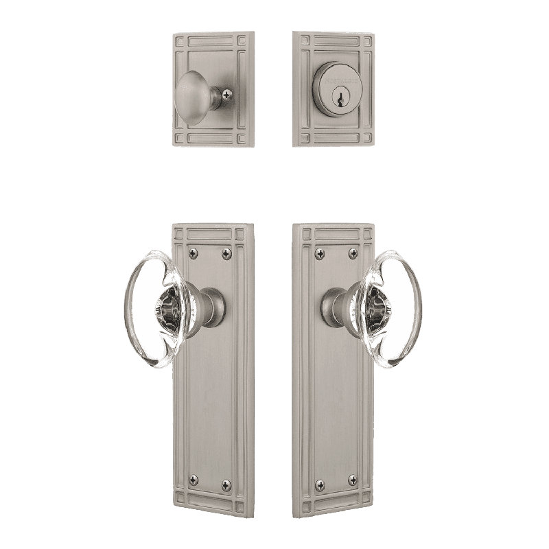 Nostalgic Warehouse Mission Entry Set with Oval Clear Crystal Knob, 2.375, Satin Nickel