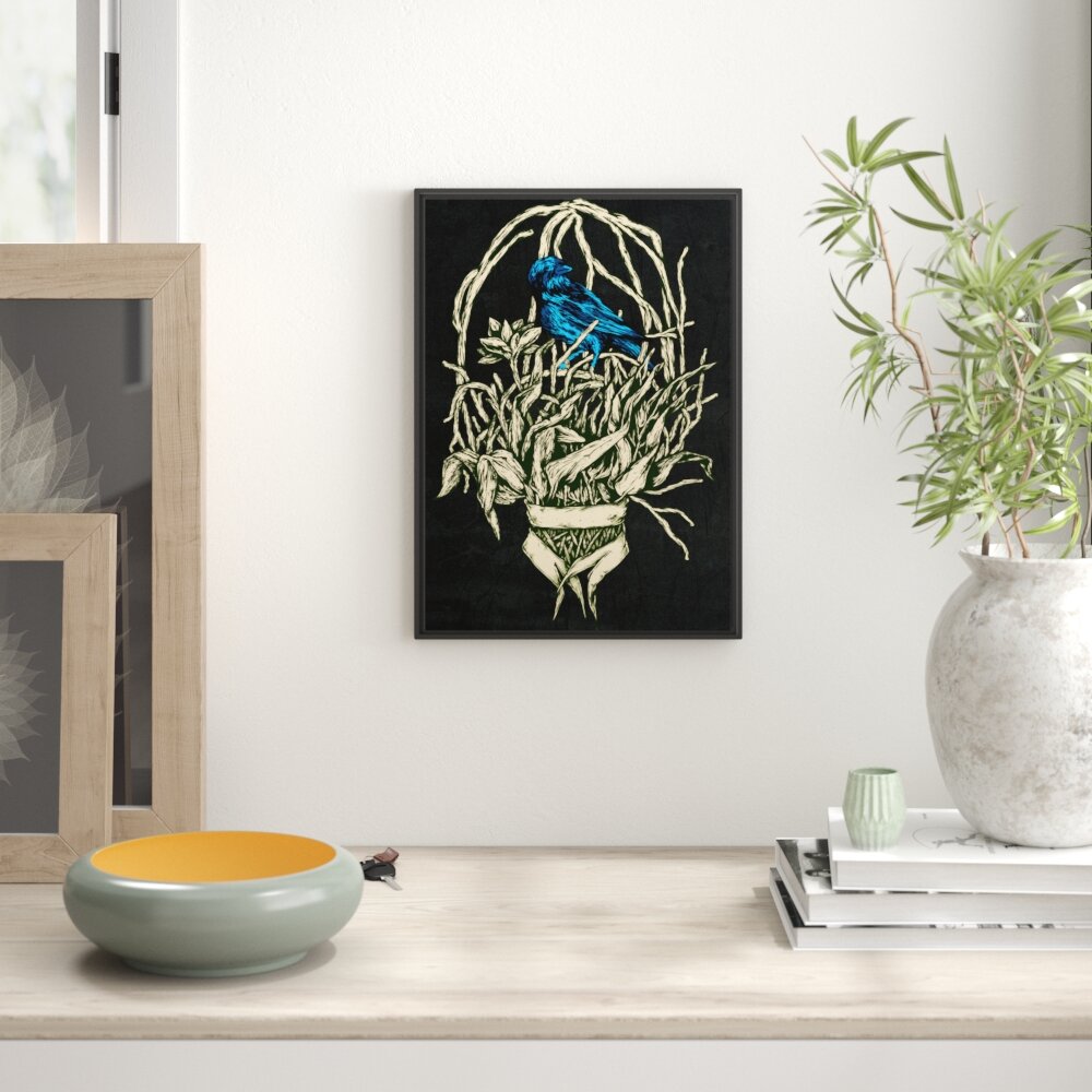 Gerahmtes Wandbild Blue Bird black