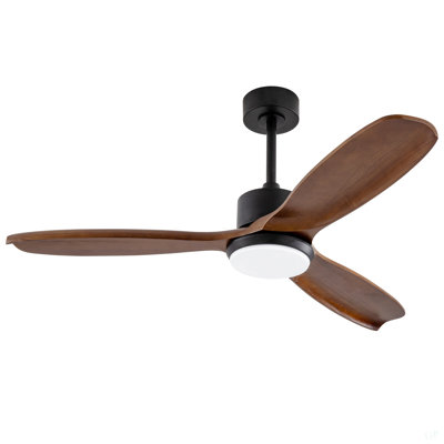 52" Wood Ceiling Fan With Lights Remote Control,Quiet DC Motor 3 Blade Ceiling Fans For Patio Living Room, Bedroom, Office,Indoor Outdoor(Black+Dark Walnut)