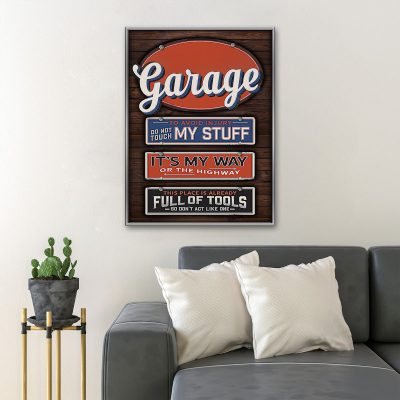 Garage's Banner - "Garage To éviter les blessures, ne touchez pas à mes affaires, c'est mon chemin" - 1 pièce, reproduction d'art graphique sur toile tendue