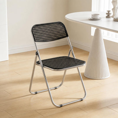XUEGW Set of 6 Steel Frame PVC Stackable Folding Chair With Anti Slip Foot Pads, Black