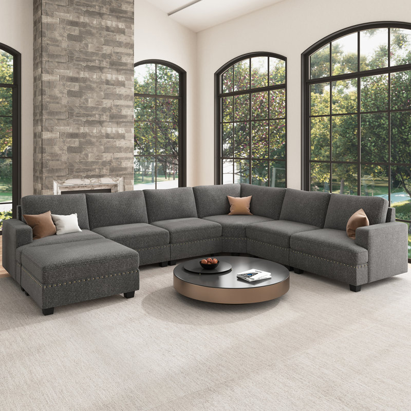Canapé modulaire en velours côtelé Anureet Maureece, Polyester gris clair