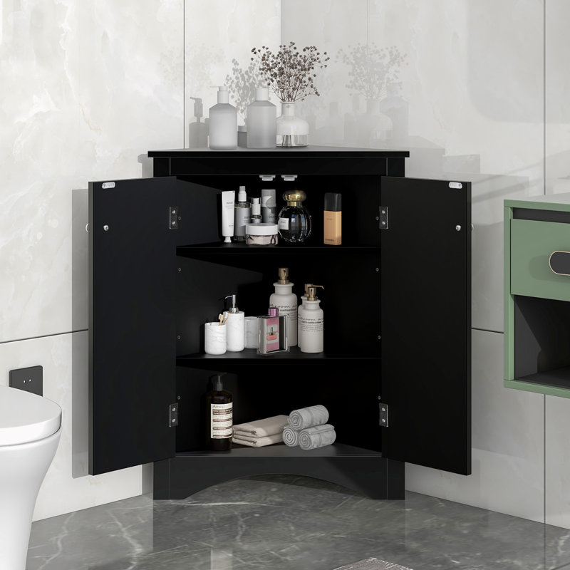 Armoire d'appoint d'angle à 2 portes, Noir, Argent argent
