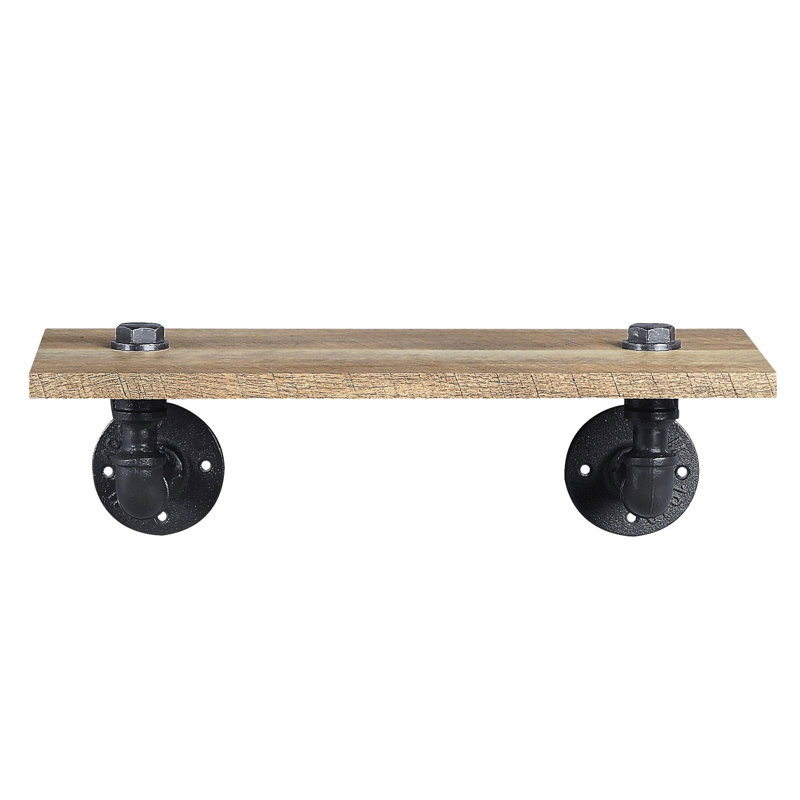 Support mural à un niveau dans la conception de la conduite d'eau, structure et placage en métal, finition chêne et noir sableux, largeur de tablette de 10 lb, niveau de dimension avec aspect, zone de l 18 po