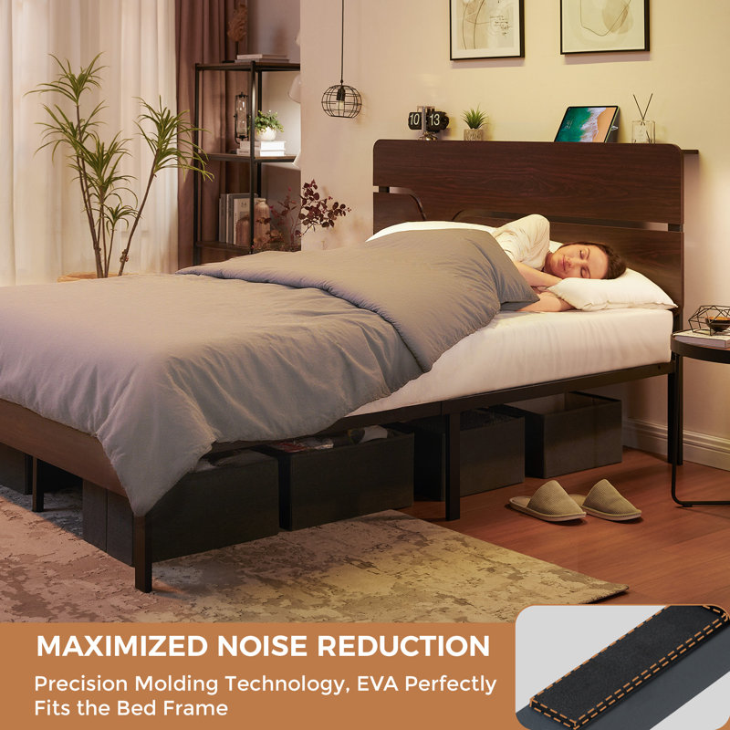 Solid Wood Bed Frame with Headboard and Silent Slats, 1000 Lb Capacity Bed Frame