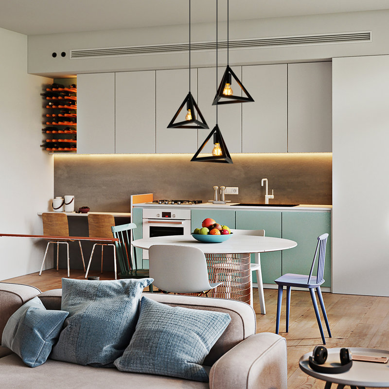 Luminaire suspendu moderne à 3 ampoules triangulaires, lustre décoratif noir