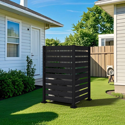 78’’W Outdoor Privacy Screen Fence Panel, Wood Air Conditioner Fence for Hard Ground & Soft Ground, 2 Panel Set, 4 Sides Connection