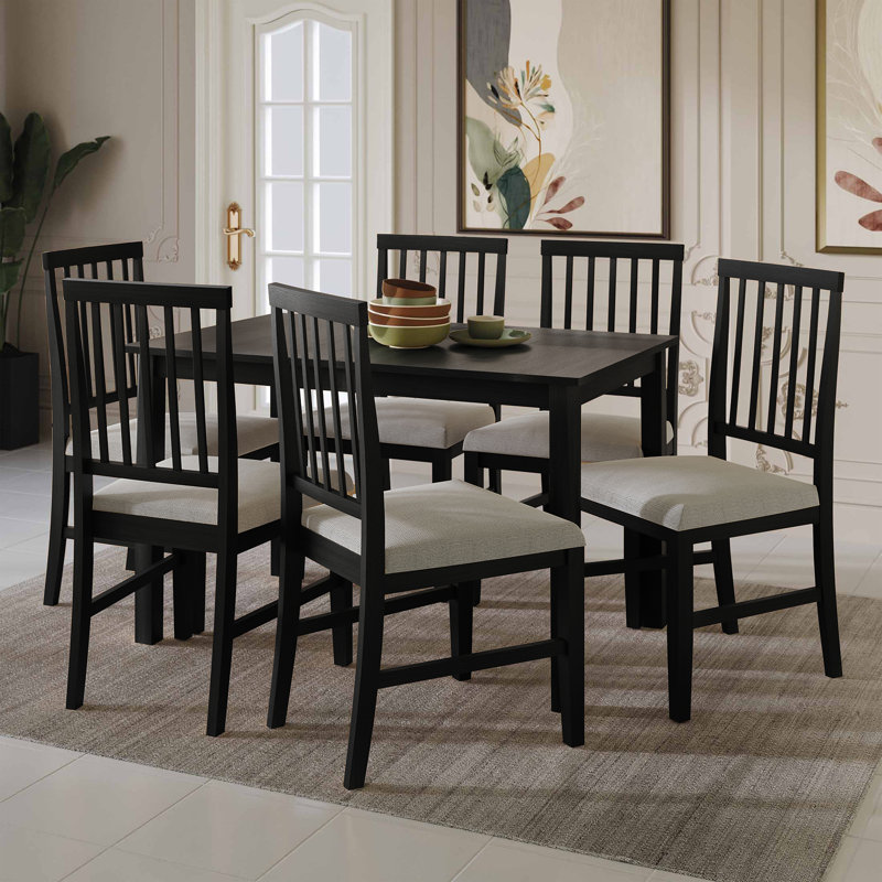 Nivens Dining Set, 7 Pieces: Table, 6 Chairs, Black