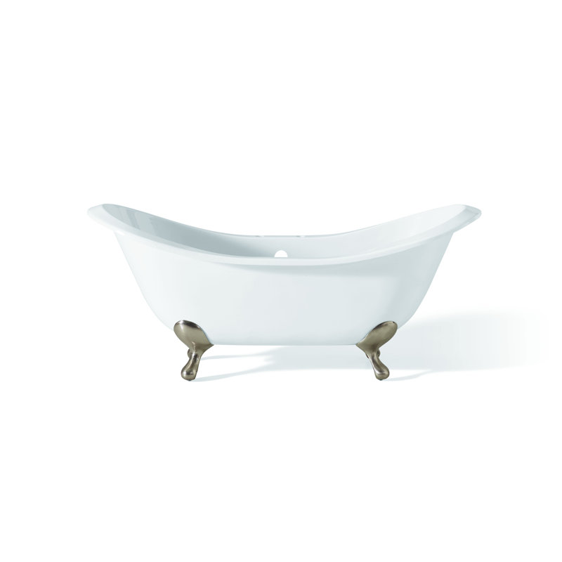 Regency 61'' x 30'' Soaking Cast Iron Bathtub, Brushed Nickel, White Interior with White Exterior