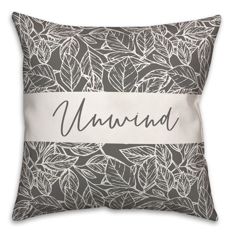 Housse de coussin d'extérieur carré Unwind Leaves 2, gris, 16 po x 16 po