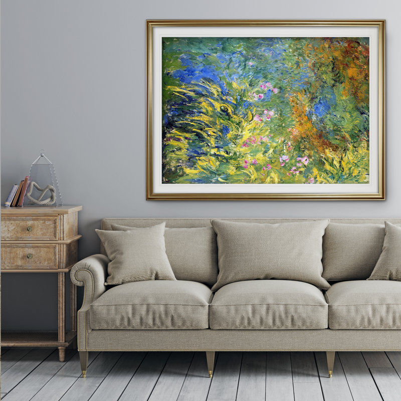 «Irises» par Claude Monet - reproduction d'art sur toile, Impression encadrée, H 31 po x l 43 po, Noir
