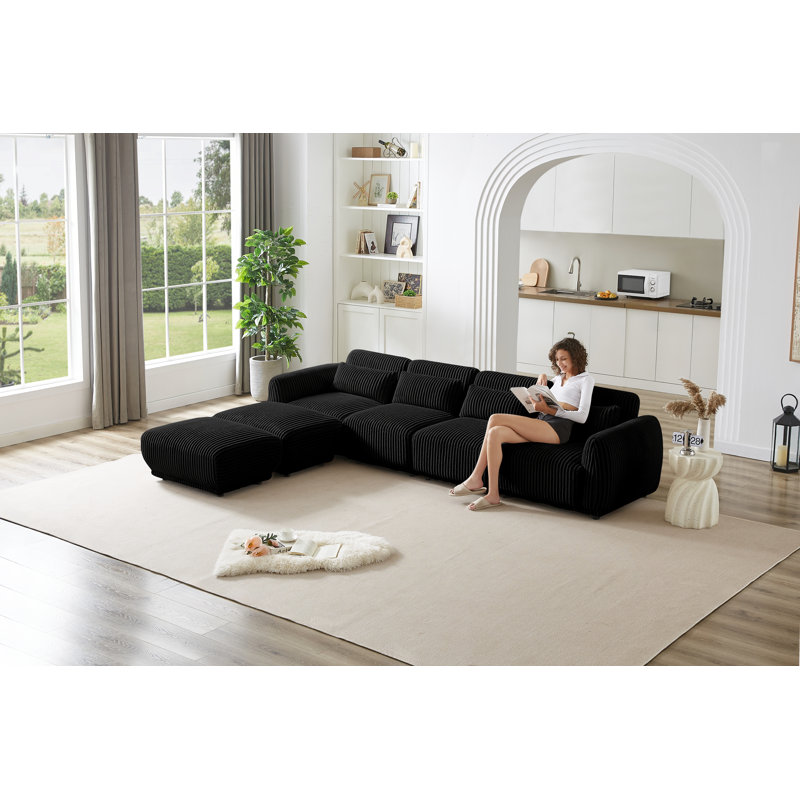 Canapé modulaire 2 pièces Emorie, Velours côtelé noir