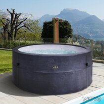 Outsunny 4 Person Inflatable Portable Hot Tub Outdoor Round Heated Spa with  108 Jets, Pump, Cover, Filter Cartridges, Brown for w/ External