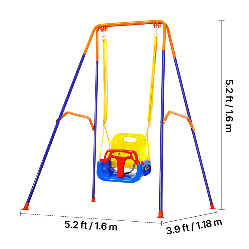 3 in 1 Convertible Toddler Swing Set, Foldable A-Frame Metal Stand with 4 Sandbags, Adjustable Rope Plastic Swing Seat, Indoor Outdoor Baby Swing & Jumper Playset