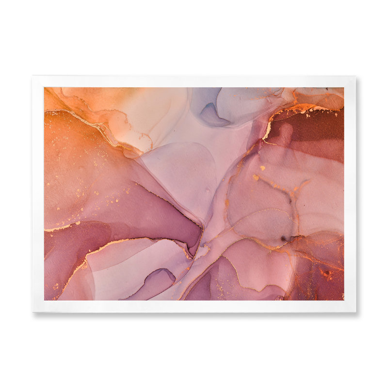 Art de marbre liquide brun et orange - reproduction sur toile, Toile blanche avec cadre d'angle fermé, H 24 po x l 32 po