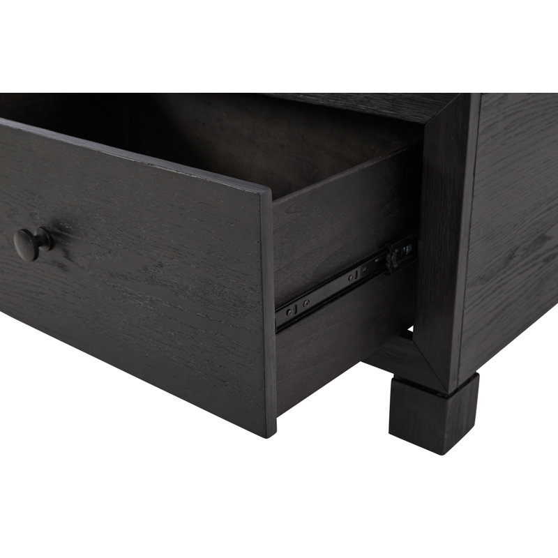 Modern Black Square Wood End Table with Storage