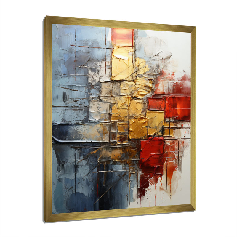 Sérénade collage doré rouge, Encadrement doré, H 32 po x l 16 po x P 1 po