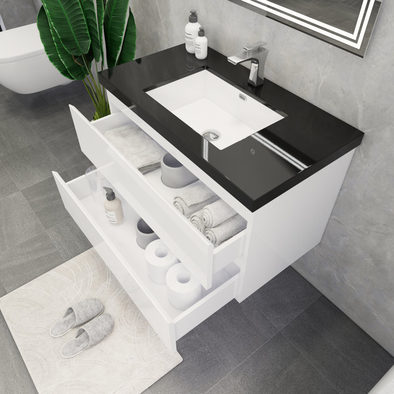 Ensemble de meuble-lavabo simple mural 36 po McConnico, Blanc lustré