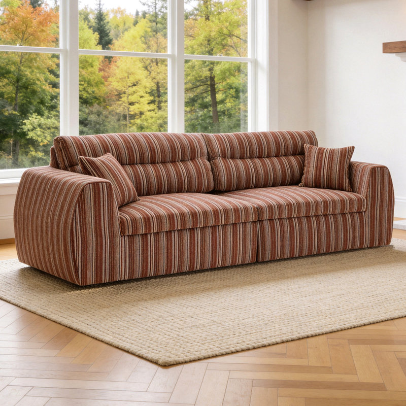 Canapé tissé à compression en chenille rayée, canapé compact à rangée droite avec éponge à haute densité, canapé économiseur d'espace requis sans assemblage