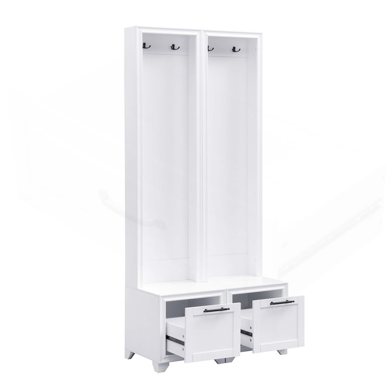 Vintage 3-In-1 Versatile Freestanding Hall Tree With Bench, Storage Drawers And Hooks, Set Of 2 Entry Coat Rack, White
