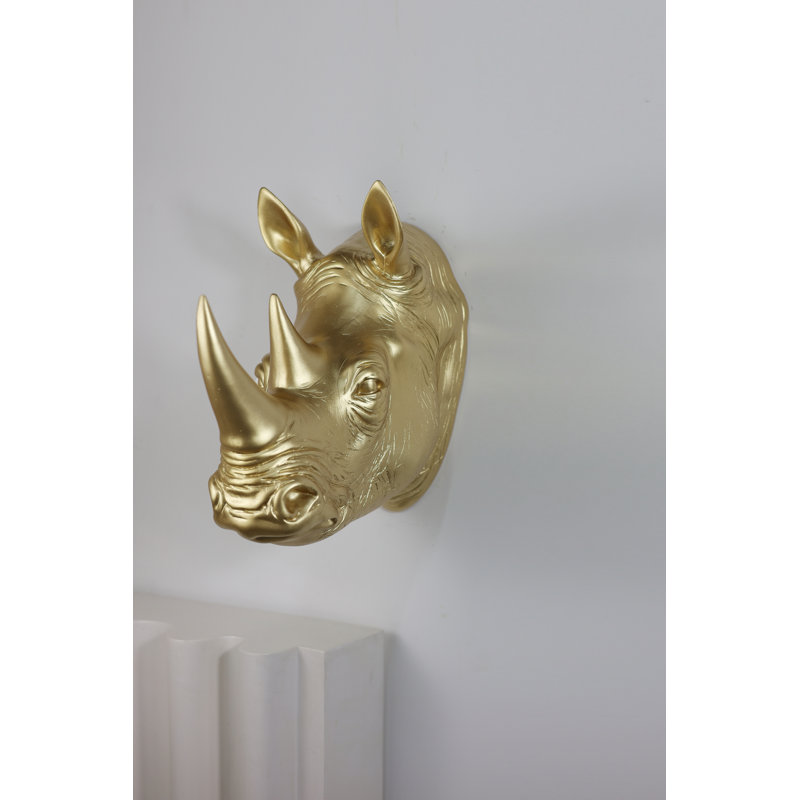 Rhinoceros Head Wall Mount Art, Gold