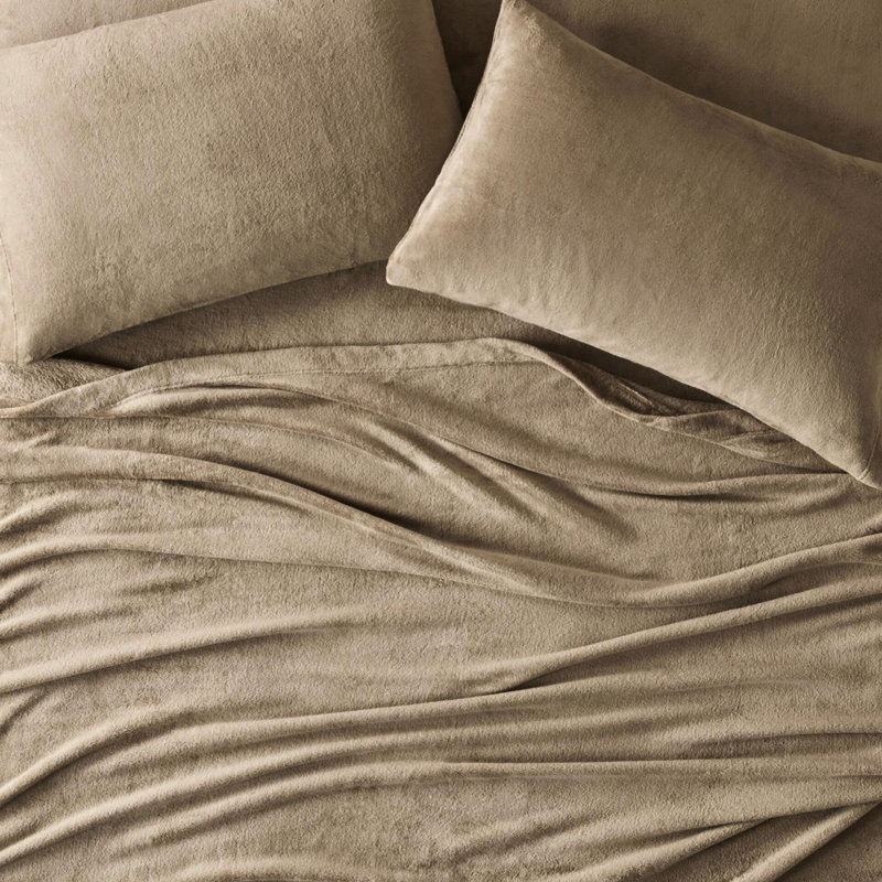 Drap simple taupe - 100% pour la douceur et la détente, brossé des deux côtés, avec taie d'oreiller plate, drap-housse, matelas élastiques de 16 po, 3 pièces vérifiées, velours doux inclus