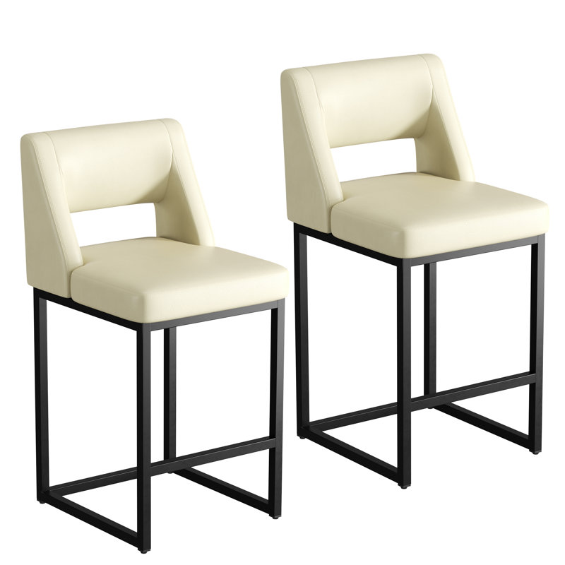 Upholstered Counter Height Bar Stool With Solid Wood Legs, White