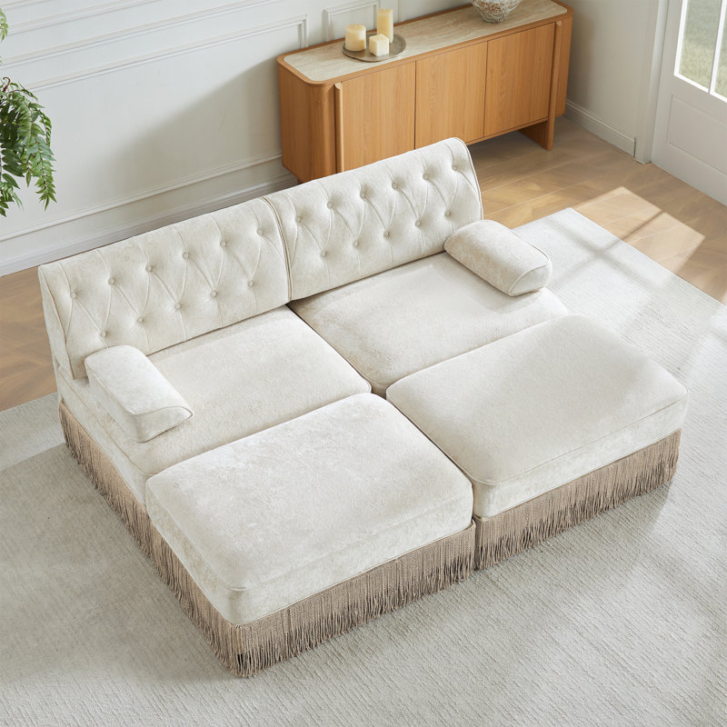 Canapé Chesterfield, Beige, H 34,2 po x l 76,6 po x P 60,3 po, 2