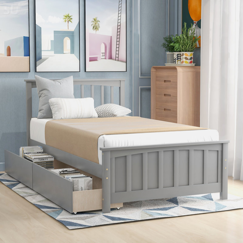 Lit plateforme simple avec deux tiroirs, gris, lit, Gris