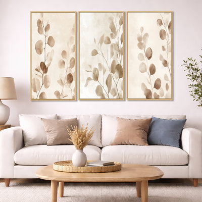 Neutral Eucalyptus Calm – Taupe Eucalyptus 3 Piece Framed Wall Art